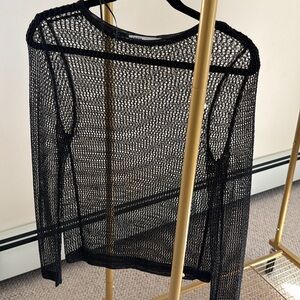 Zara Black Sheer Knit Long Sleeve Top
